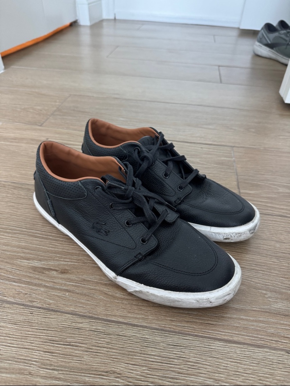 Lacoste Men's Black Leather Sneakers with Tan Lining